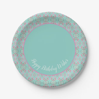 Prato De Papel Placas de Aniversário Feliz, Rosa-Teal e Branca