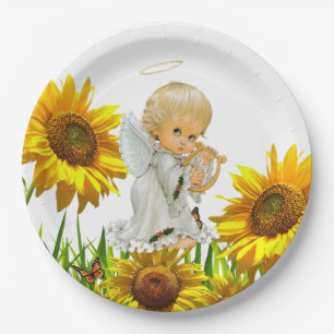 Prato De Papel Placas de anjo para bebês de girassol