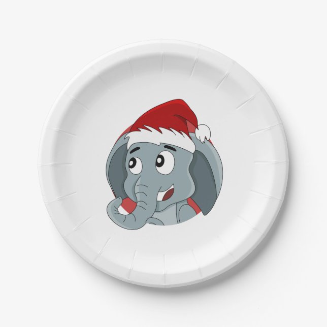 Prato De Papel Placas de cartoon de elefante de Natal (Frente)