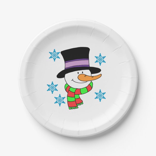 Prato De Papel Placas de Cartoon Snowman (Frente)