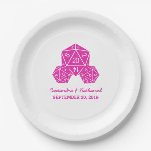 Prato De Papel Placas De Casamento De Dice D20 Rosa