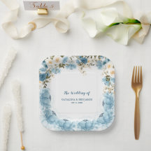 Placas De Casamento Floral Azul, Dusty, Com Cor De