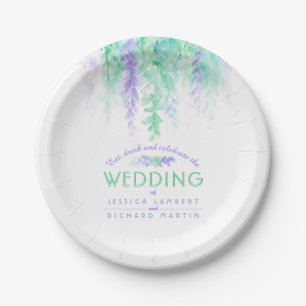 Prato De Papel Placas de casamento personalizadas, azuis e verdes