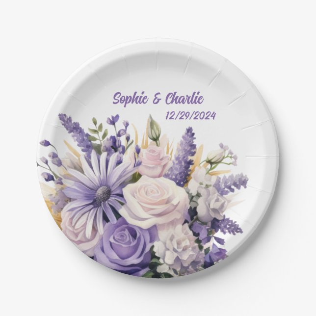 Prato De Papel Placas De Casamento Personalizadas Florais De lava (Frente)