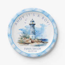 Prato De Papel Placas de Chá de fraldas de Farol Náutico Azul