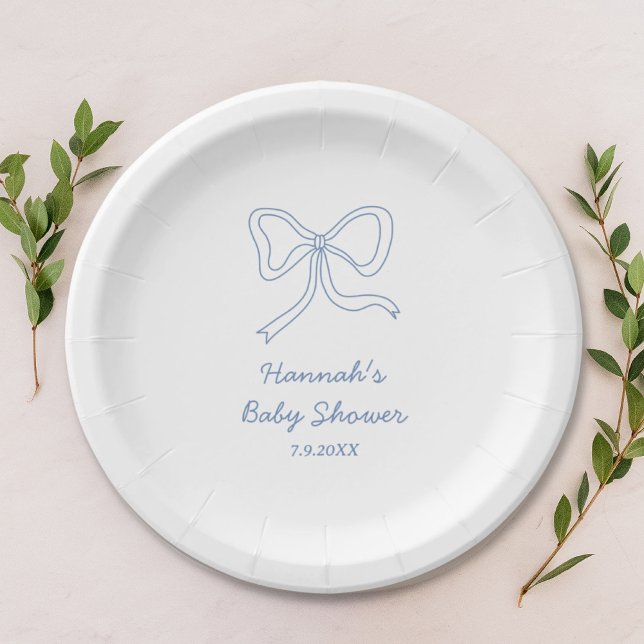 Prato De Papel Placas de Chá de fraldas de fita azul personalizad (Personalized Blue Ribbon Baby Shower Paper Plates
)