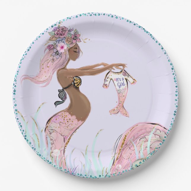 Prato De Papel Placas de Chá de fraldas de Sereia Étnica (Frente)