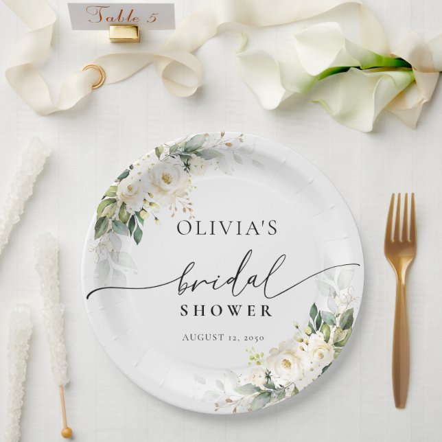 Prato De Papel Placas de Chá de panela Floral de Rosas Brancas (Casamento)