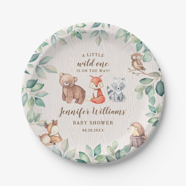 Prato De Papel Placas de chá para bebês de floresta branca (Frente)