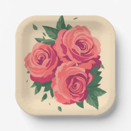 Prato De Papel Placas de dia de os namorados com rosas cor-de-ros