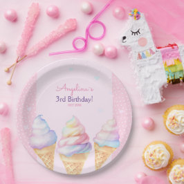 Prato De Papel Placas de festa de aniversário com sorvete doce.