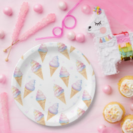 Prato De Papel Placas de festa de aniversário com sorvete doce.