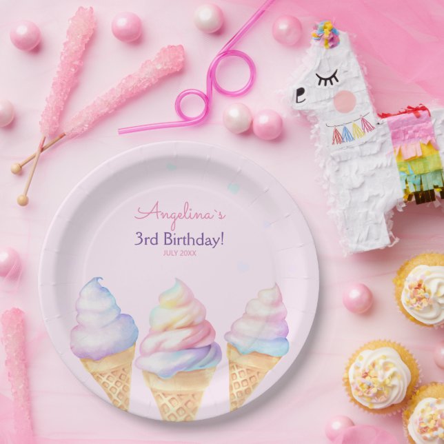 Prato De Papel Placas de festa de aniversário com sorvete doce. (Festa)