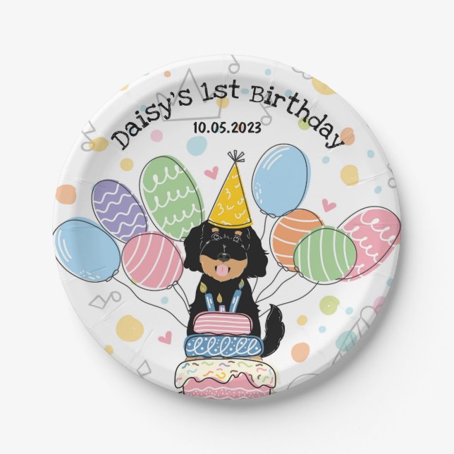 Prato De Papel Placas de Festa de aniversário de Cachorro de Gold (Frente)