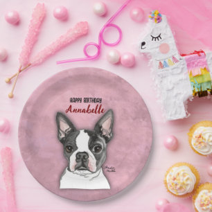 Prato De Papel Placas de Festa de aniversário de Cachorro Rosa pa