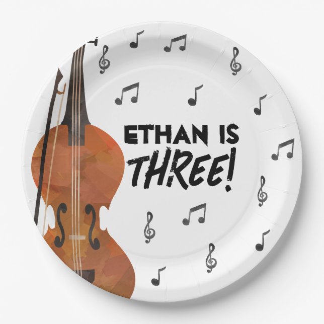 Prato De Papel Placas de Festa de aniversário de Tema Musical Vio (Frente)