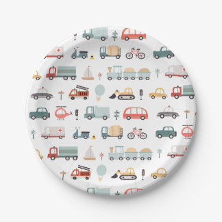 Prato De Papel Placas de Festa de aniversário de Transporte Moder