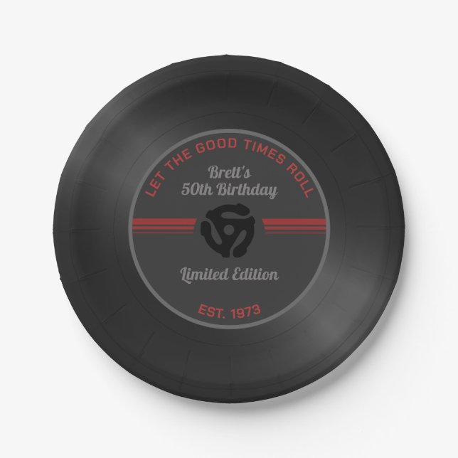 Prato De Papel Placas de Festa de aniversário de vinil retrô - 4 (Frente)