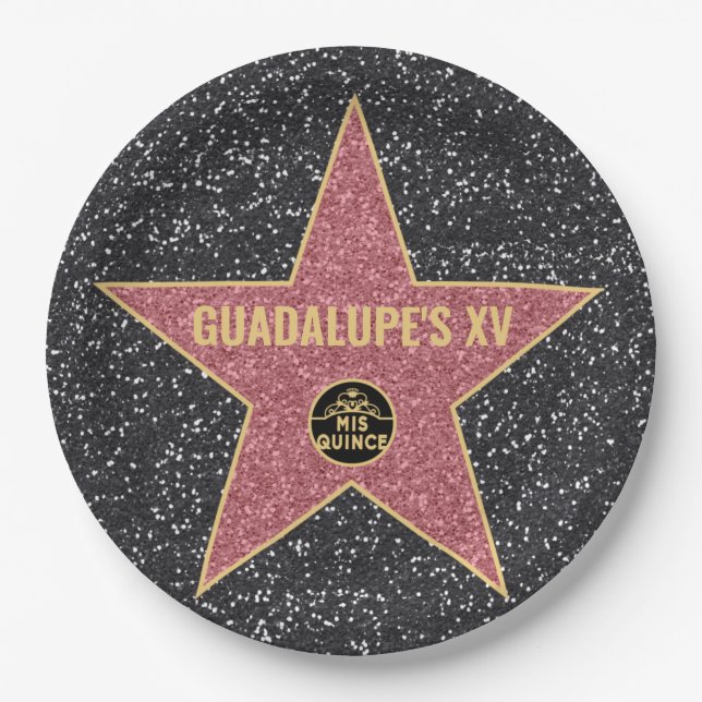 Prato De Papel Placas de Festa de aniversário do Hollywood Star M (Frente)