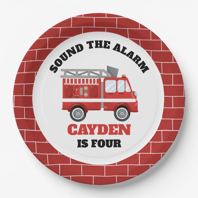 Prato De Papel Placas de Festa de aniversário para bombeiros (Frente)