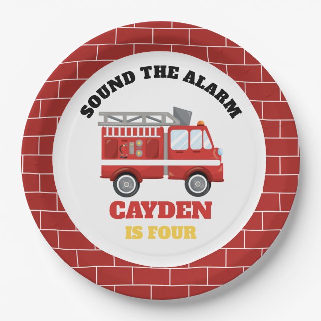 Prato De Papel Placas de Festa de aniversário para bombeiros (Frente)