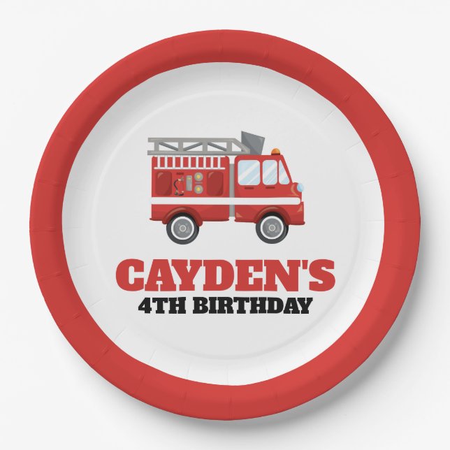 Prato De Papel Placas de Festa de aniversário para bombeiros (Frente)