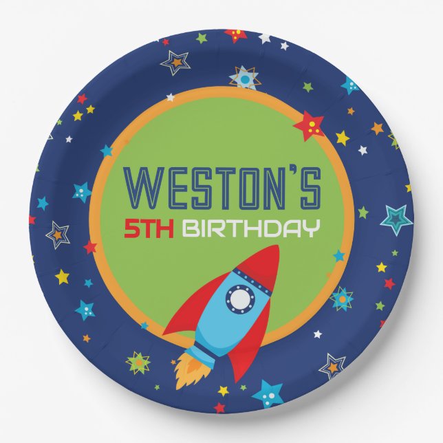 Prato De Papel Placas de Festa de aniversário para foguetes de es (Frente)