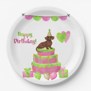 Prato De Papel Placas de Festa de aniversário rosa e verde Dachs