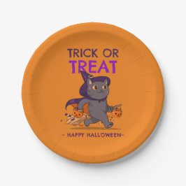 Prato De Papel Placas de Halloween com truque de bruxa ou travess