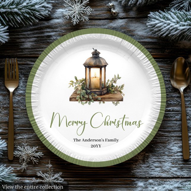 Prato De Papel Placas de Lanterna de Natal em Aquarela Boho Aconc (Cozy Boho Watercolor Christmas Lantern Plates)