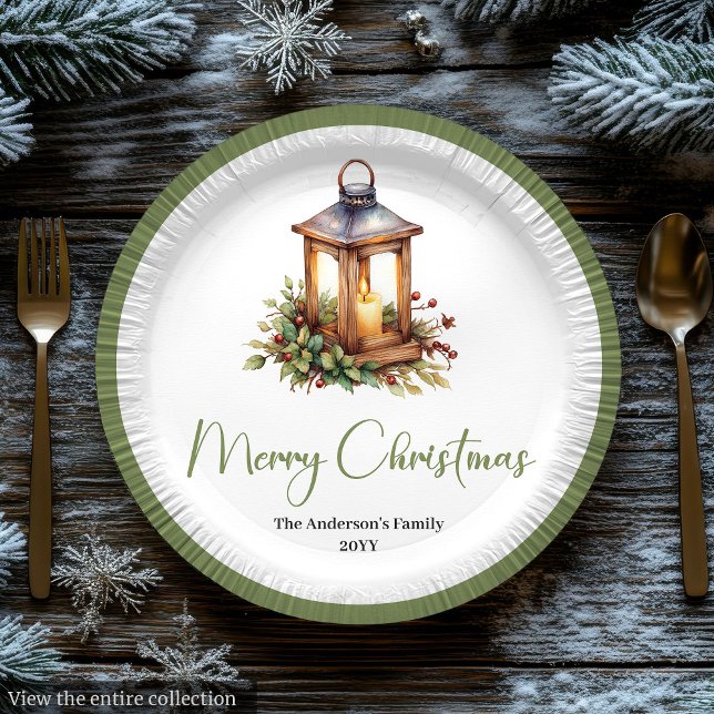 Prato De Papel Placas de Lanterna de Natal Rústico Boêmio Elegant (Elegant Bohemian Rustic Christmas Lantern Plates)