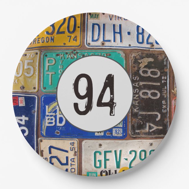 Prato De Papel Placas de Licença Enferrujadas 94º Aniversário (Frente)