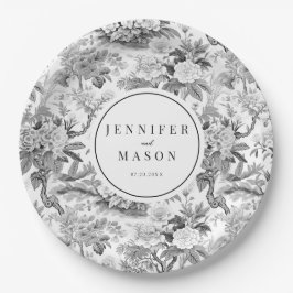 Prato De Papel Placas de monograma floral preto