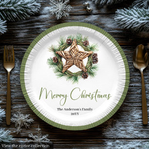 Prato De Papel Placas de Natal em Aquarela Boho Elegantes