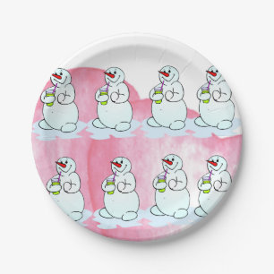 Prato De Papel Placas de Natal, Feliz Snowman de Natal