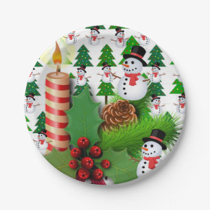 Prato De Papel Placas de Natal, Feliz Snowman de Natal