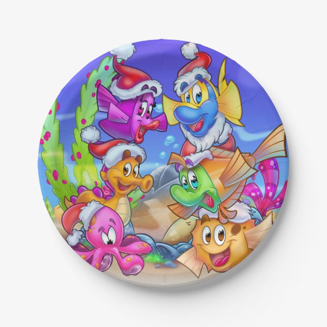 Prato De Papel Placas de Natal FriendFish (Frente)