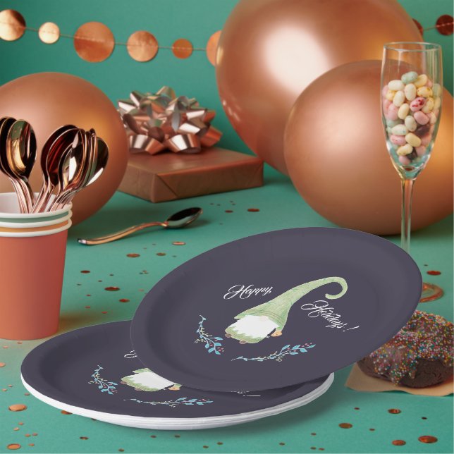 Prato De Papel Placas de natal Gnomo Verde Escandinavo (Múltiplo)