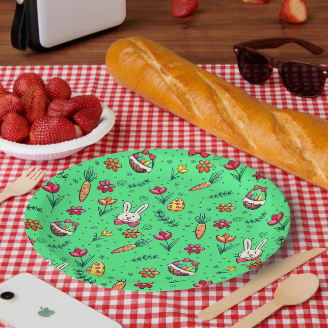 Prato De Papel Placas de padrão de Páscoa verde-claro (Piquenique)