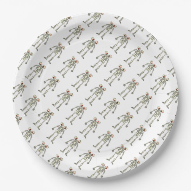 Prato De Papel Placas de papel 9"/Dois esqueletos de cabeça-Hallo (Frente)