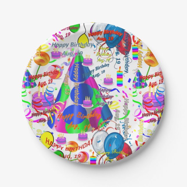 Prato De Papel Placas de Papel Agosto, 19 Aniversário (Frente)