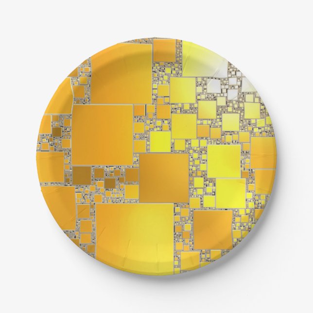 Prato De Papel Placas de papel amarelo e laranja ao quadrado (Frente)
