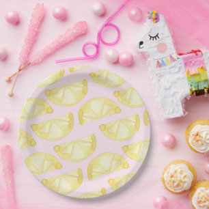 Prato De Papel Placas de papel amarelo-limão cor-de-água rosa mod