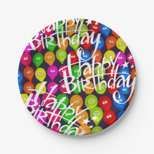 Prato De Papel Placas de papel, Balões de aniversário felizes