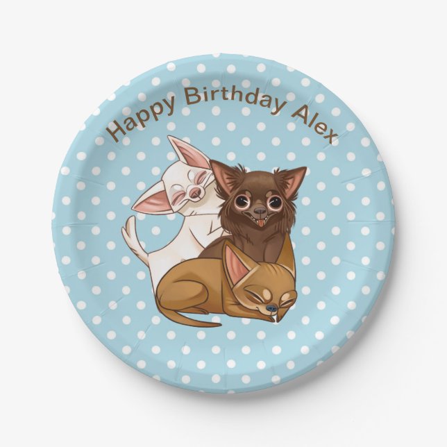 Prato De Papel Placas de papel Blue Chihuahua (Frente)