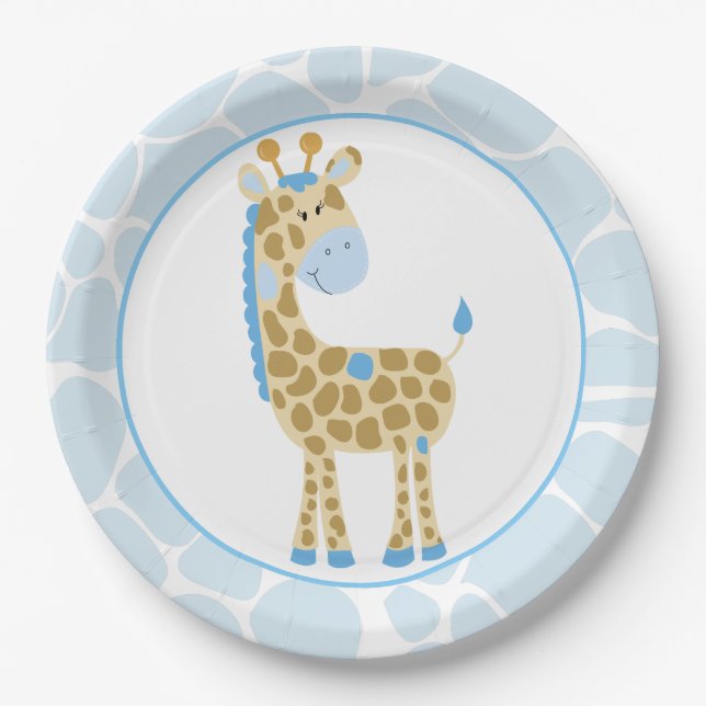 Prato De Papel Placas de papel Blue Giraffe (Frente)
