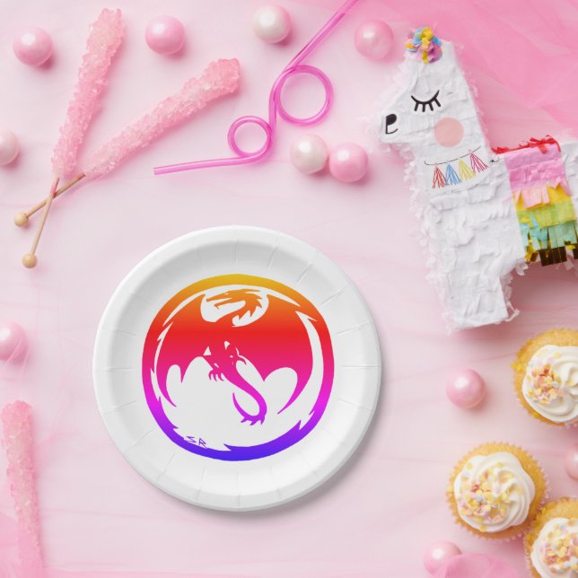 Prato De Papel Placas de papel branco Neon Dragon (Festa)