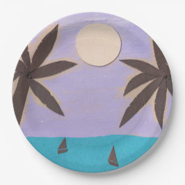 Prato De Papel Placas de papel com um Design de árvore de palma