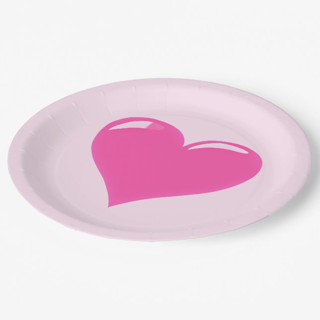 Prato De Papel Placas de papel cor-de-rosa com coração - personal (Inclinado)