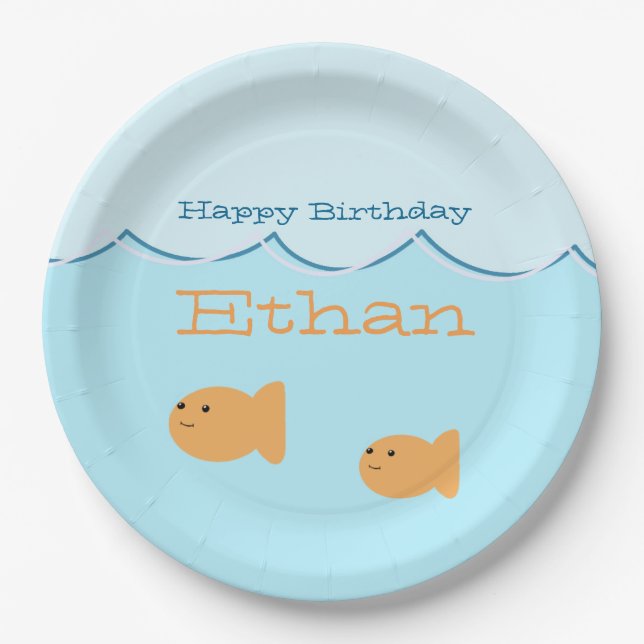 Prato De Papel Placas de papel da festa de aniversário do peixe (Frente)